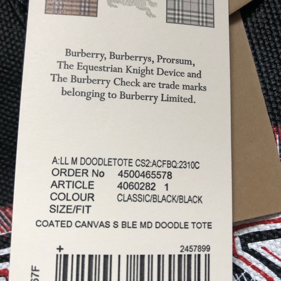 BURBERRY Reversible London Doodle Tote, Black Leather-Canvas/Check Interior NWT - Picture 7 of 16